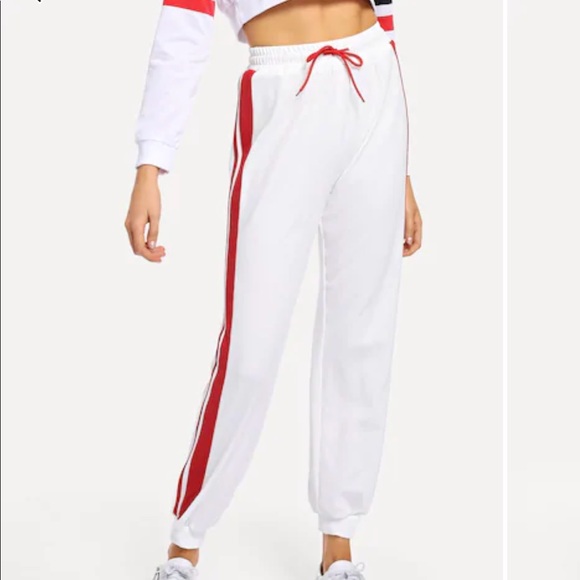 SHEIN Pants - White Track/Sweat Pants w/ Red Stripe